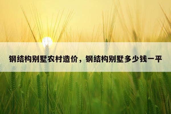 钢结构别墅农村造价，钢结构别墅多少钱一平